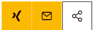 schwarzes Xing-Icon und Briefumschlag auf gelbem Hintergurnd, dre schwarze Kreise mit Linie verbunden auf weißem Hintergund