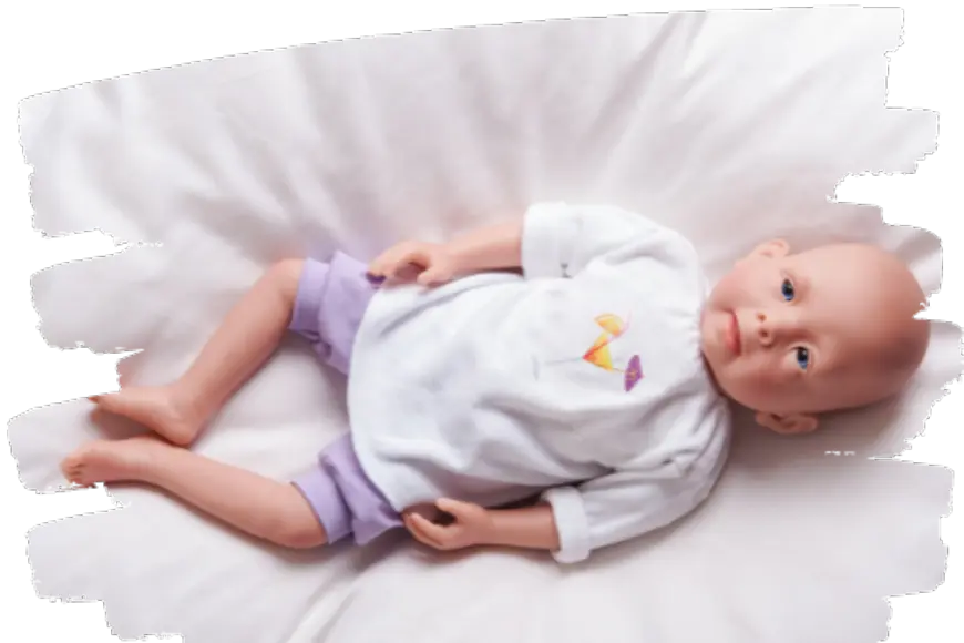 naturgetreue FASD-Puppe FASI® mit den typischen äußeren Merkmalen eines Babys mit FAS