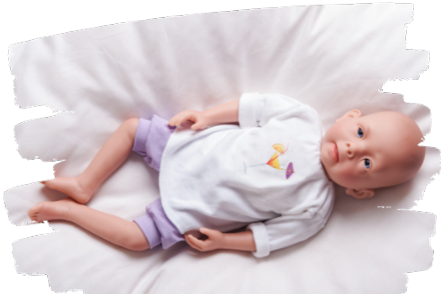 naturgetreue FASD-Puppe FASI® mit den typischen äußeren Merkmalen eines Babys mit FAS