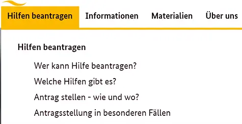 Screenshot der aufgeklappten Hauptnavigation 